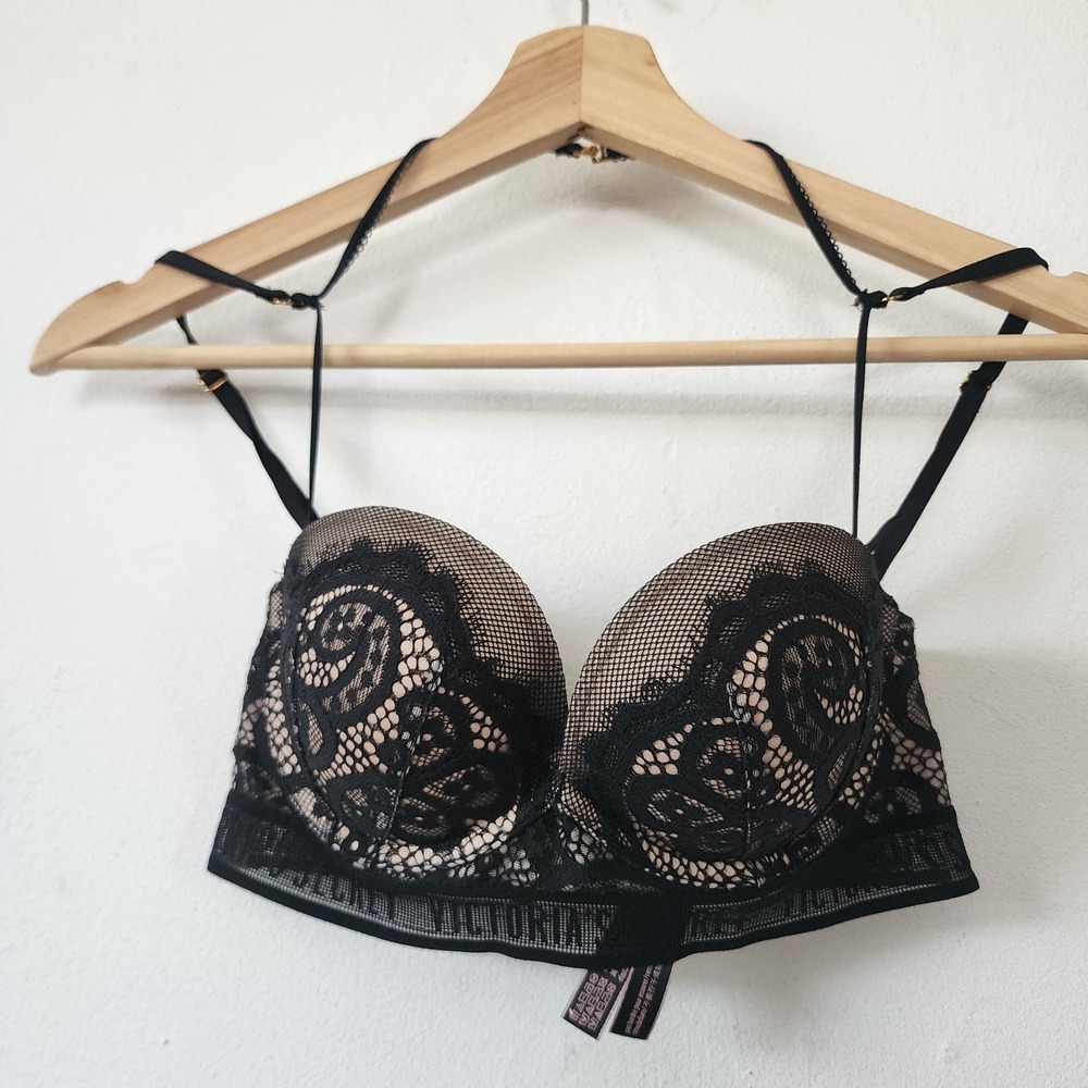 Victoria's Secret Black Lace Nude-Lined Push-Up Bra